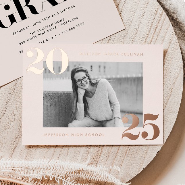 Bold Class of 2025 Cream Photo Graduation Foil Invitation (Creator Uploaded)