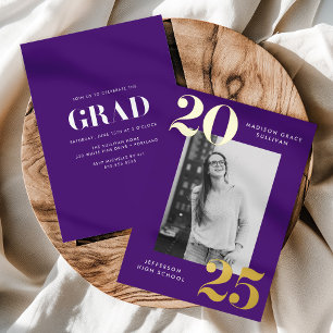 Bold Class of 2025 Purple Photo Graduation Foil Invitation