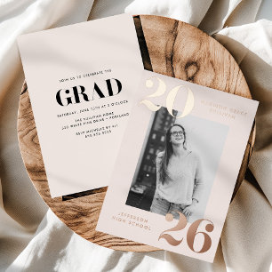 Bold Class of 2026 Cream Photo Graduation Foil Invitation