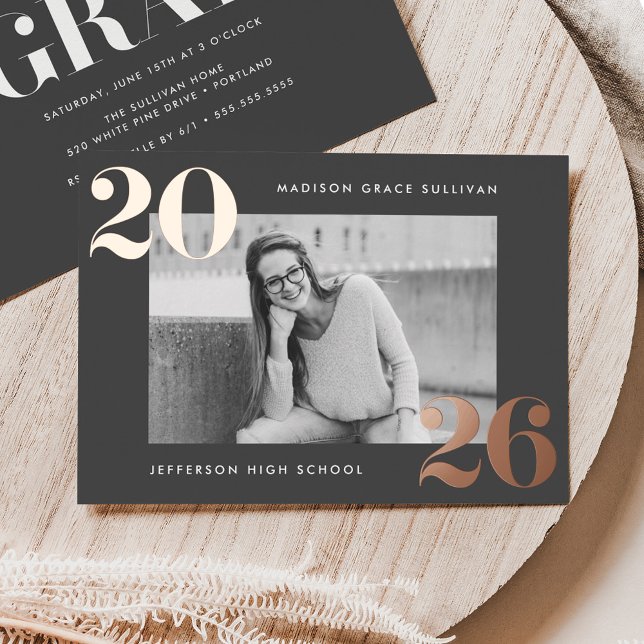 Bold Class of 2026 Gray Photo Graduation Foil Invitation (Creator Uploaded)