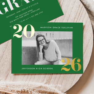 Bold Class of 2026 Green Photo Graduation Foil Invitation
