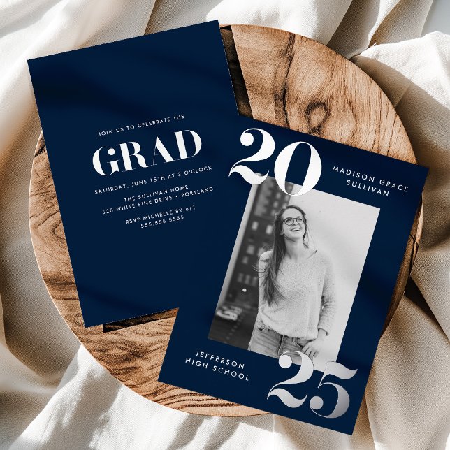 Bold Class of 2026 Navy Photo Graduation Foil Invitation (Creator Uploaded)