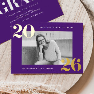 Bold Class of 2026 Purple Photo Graduation Foil Invitation