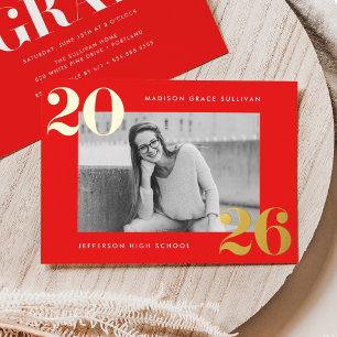 Bold Class of 2026 Red Photo Graduation Foil Invitation