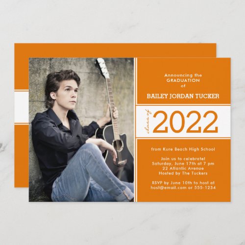 Bold Class Year Deep Orange Photo Graduation Announcement