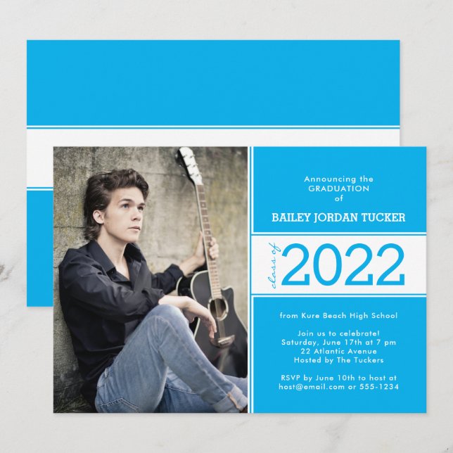 Bold Class Year Sky Blue Photo Graduation Announcement (Front/Back)