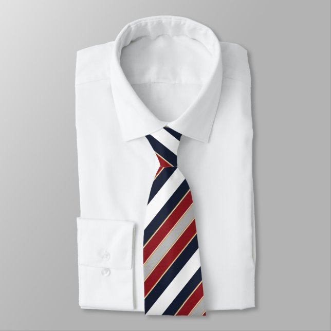  Bold Classic Navy Red White Candy Stripe Neck Tie (Tied)
