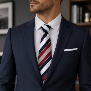Bold Classic Navy Red White Candy Stripe Neck Tie