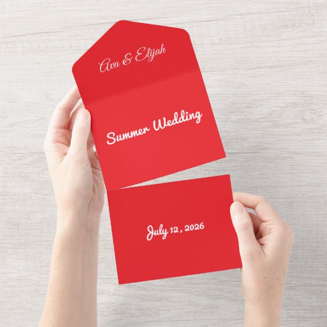 Bold Classic Red Background – Wedding Design All In One Invitation (Tearaway)