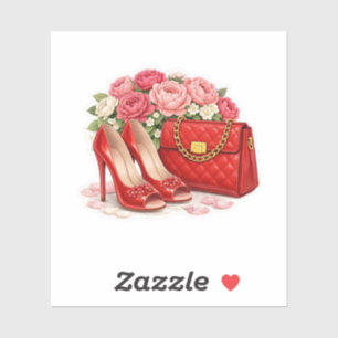 Bold Classic Red High Heels Luxury Quilted Purse Sticker