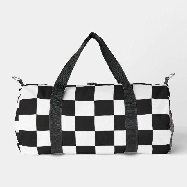 Bold Classic Retro Black and White Checkered  Duffle Bag (Front)