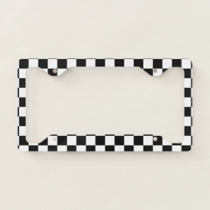 Bold Classic Retro Black and White Checkered  License Plate Frame