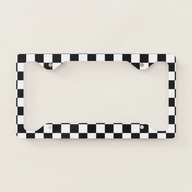 Bold Classic Retro Black and White Checkered  License Plate Frame (Front)