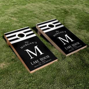 Bold & Classy Family Monogram Black White Cornhole Set