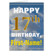 Bold, Cloudy Sky, Faux Gold 17th Birthday + Name (Front)