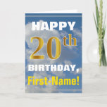 [ Thumbnail: Bold, Cloudy Sky, Faux Gold 20th Birthday + Name Card ]