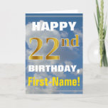 [ Thumbnail: Bold, Cloudy Sky, Faux Gold 22nd Birthday + Name Card ]