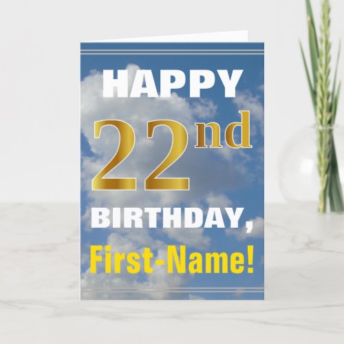 Bold Cloudy Sky Faux Gold 22nd Birthday  Name Card