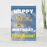 [ Thumbnail: Bold, Cloudy Sky, Faux Gold 2nd Birthday + Name Card ]