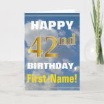 [ Thumbnail: Bold, Cloudy Sky, Faux Gold 42nd Birthday + Name Card ]