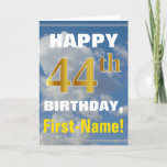 [ Thumbnail: Bold, Cloudy Sky, Faux Gold 44th Birthday + Name Card ]