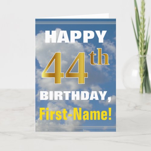 Bold Cloudy Sky Faux Gold 44th Birthday  Name Card
