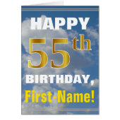 Bold, Cloudy Sky, Faux Gold 55th Birthday + Name (Front)