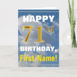 [ Thumbnail: Bold, Cloudy Sky, Faux Gold 71st Birthday + Name Card ]