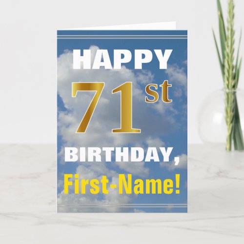 Bold Cloudy Sky Faux Gold 71st Birthday  Name Card