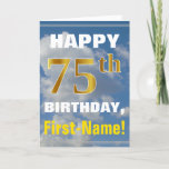 [ Thumbnail: Bold, Cloudy Sky, Faux Gold 75th Birthday + Name Card ]