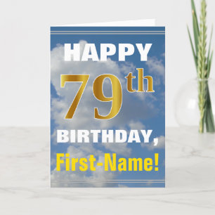 Bold, Cloudy Sky, Faux Gold 79th Birthday + Name Card