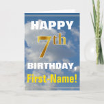 [ Thumbnail: Bold, Cloudy Sky, Faux Gold 7th Birthday + Name Card ]