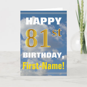 Bold, Cloudy Sky, Faux Gold 81st Birthday + Name Card