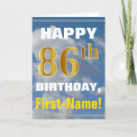 [ Thumbnail: Bold, Cloudy Sky, Faux Gold 86th Birthday + Name Card ]