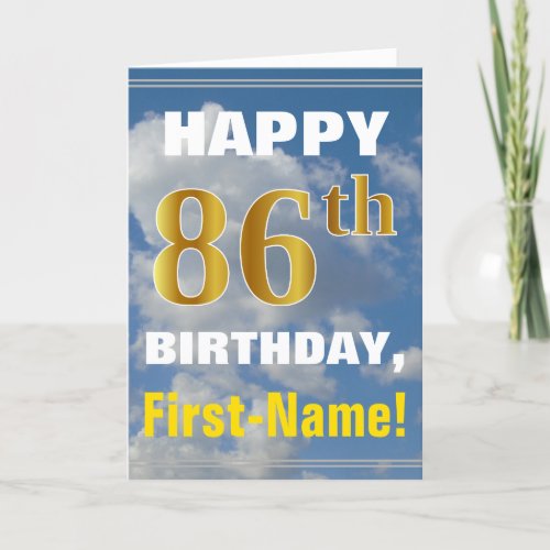 Bold Cloudy Sky Faux Gold 86th Birthday  Name Card