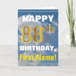 [ Thumbnail: Bold, Cloudy Sky, Faux Gold 88th Birthday + Card ]
