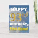 [ Thumbnail: Bold, Cloudy Sky, Faux Gold 93rd Birthday + Name Card ]