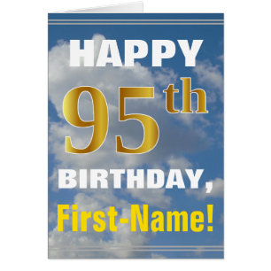 Bold, Cloudy Sky, Faux Gold 95th Birthday + Name Cards