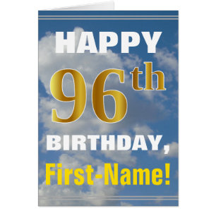 Bold, Cloudy Sky, Faux Gold 96th Birthday + Name Cards