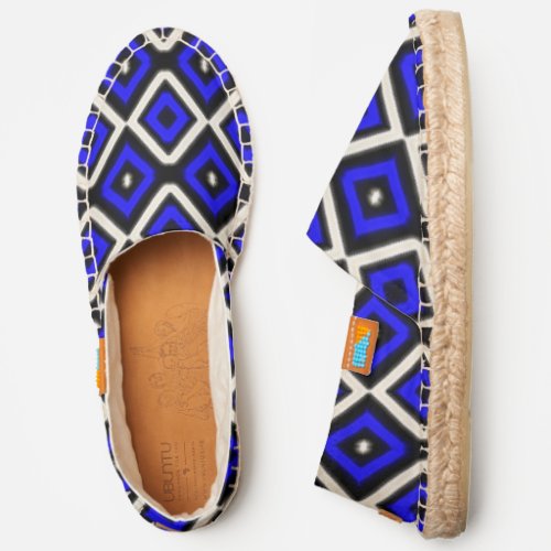 Bold Cobalt Blue and White Tribal Diamond Pattern Espadrilles