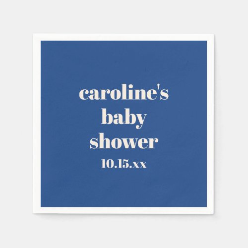 Bold Cobalt Blue Modern Fun Custom Baby Shower Napkins