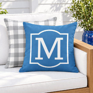 Bold Cobalt Blue White Bracket Monogram Outdoor Pillow