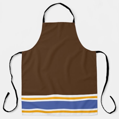 Bold Cocoa Brown Deep Blue Yellow Bottom Stripes Apron