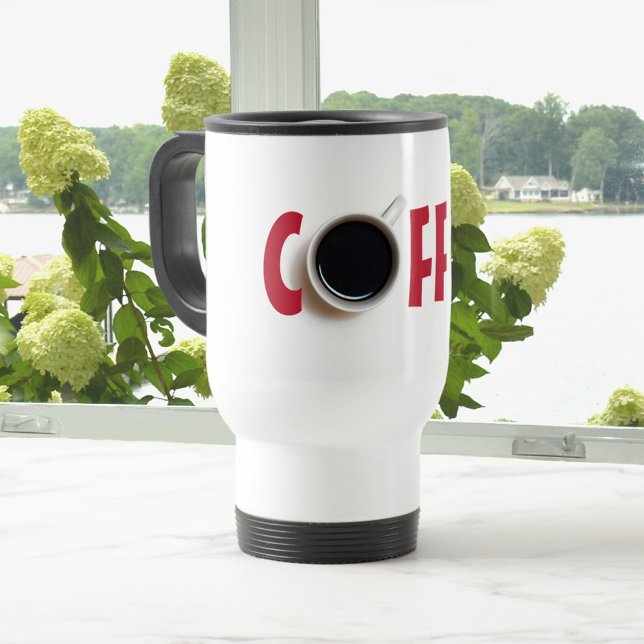 Bold COFFEE text Black Red  White Travel Mug (Creator Uploaded)