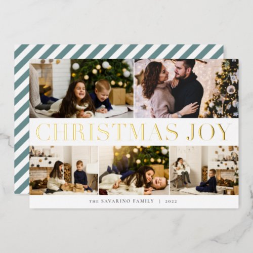 Bold Collage  Christmas Joy 5 Photo Foil Holiday Card