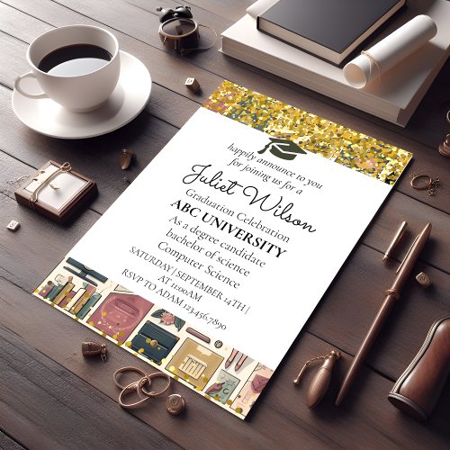 Bold college elegant graduation commencement invitation