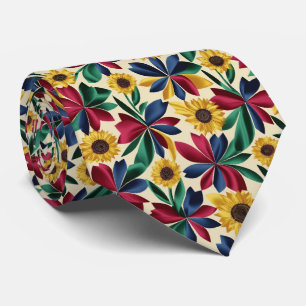Bold Color-Block Floral Pattern Neck Tie