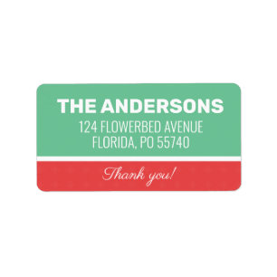 Bold color, coral pink mint green family thank you label