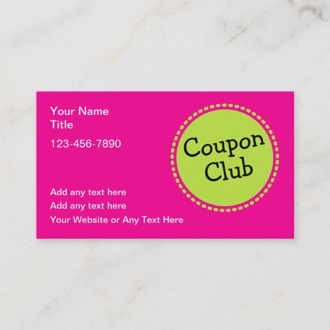 Bold Color Coupon Club Business Cards  (Front)
