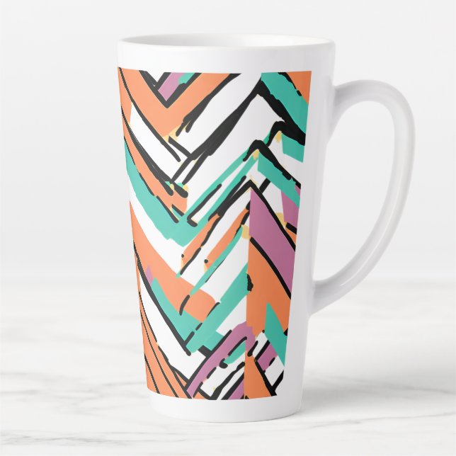 Bold Color Herringbone Chevron pattern Latte Mug (Right)